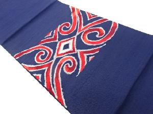 リサイクル　手織り紬菱に唐草模様織出し名古屋帯